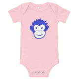 Monkety-Monk (primary blue) Short Sleeve Baby Onesie