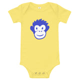 Monkety-Monk (primary blue) Short Sleeve Baby Onesie
