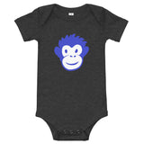 Monkety-Monk (primary blue) Short Sleeve Baby Onesie