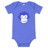 Monkety-Monk (primary blue) Short Sleeve Baby Onesie