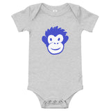 Monkety-Monk (primary blue) Short Sleeve Baby Onesie