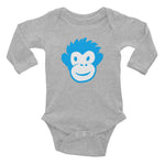 Monkety-Monk (turquoise) Long Sleeved Baby Onesie