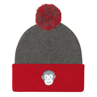 Monkety Monk (Grey) Pom Pom Knit Cap