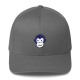 grey baseball cap with black and white Monkety Monk image embroidered in center front