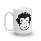 white mug with black and white Monkey Monk face on sides
