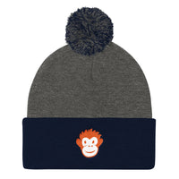 Monkety Monk (Orange) Pom Pom Knit Cap