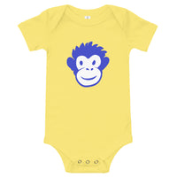 Monkety-Monk (primary blue) Short Sleeve Baby Onesie