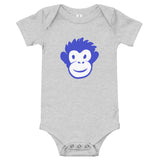 Monkety-Monk (primary blue) Short Sleeve Baby Onesie